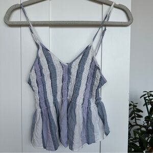 Ocean Drive White and Blue Smocked Cropped Tank Top